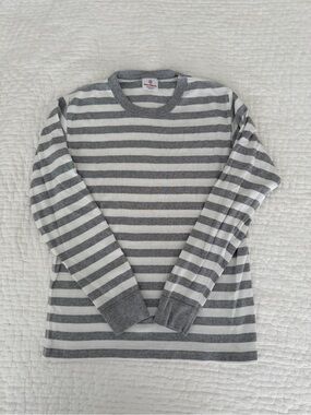Hanna Andersson Gray & White Striped Long-Sleeve Long John Pajamas